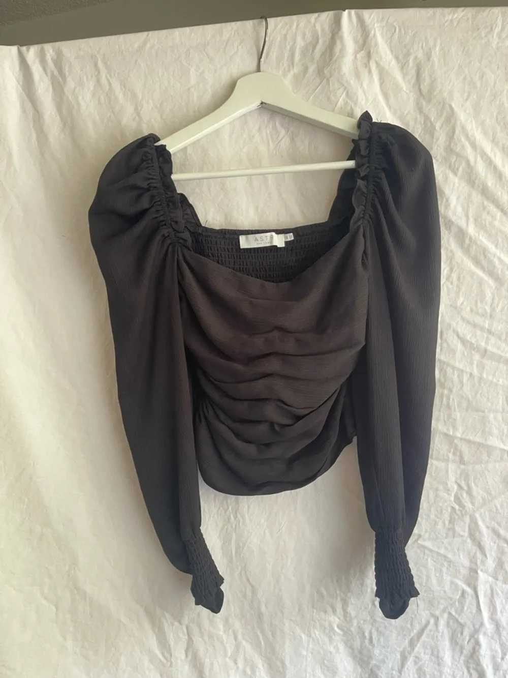 Astr Black Square-Neck Puff Sleeve Top Romantic chic coquette minimalist Size XS
